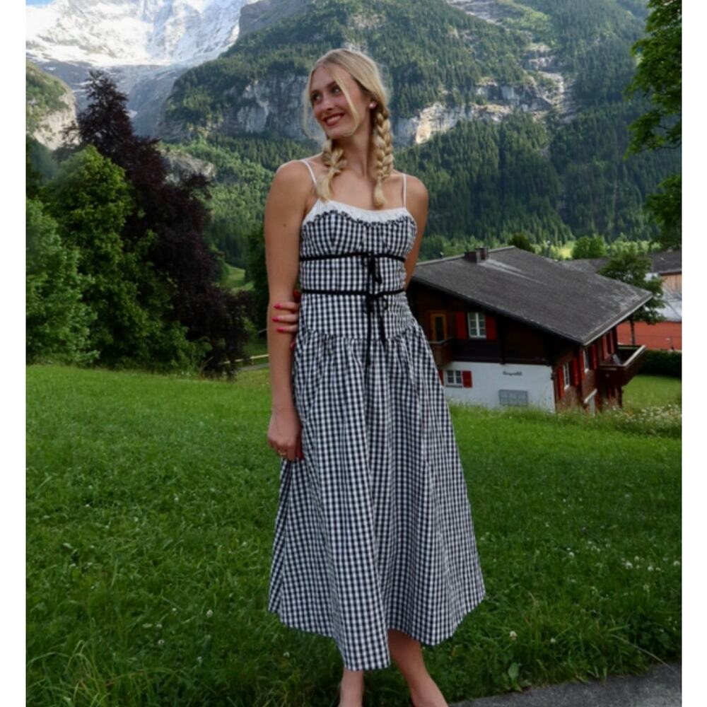 FOR LOVE & LEMONS Georgia Gingham Midi Dress Size Small